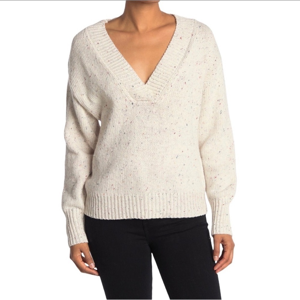 Abound Nordstrom Weekend V-Neck Flecked Pullover Sweater in Ivory Confetti NWT